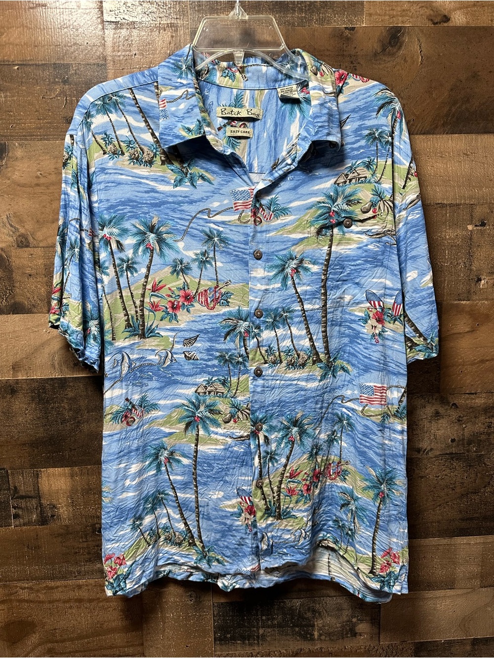 Batik Bay Hawaiian Shirt XL Blue Tropical Island Palm Tree Rayon Aloha